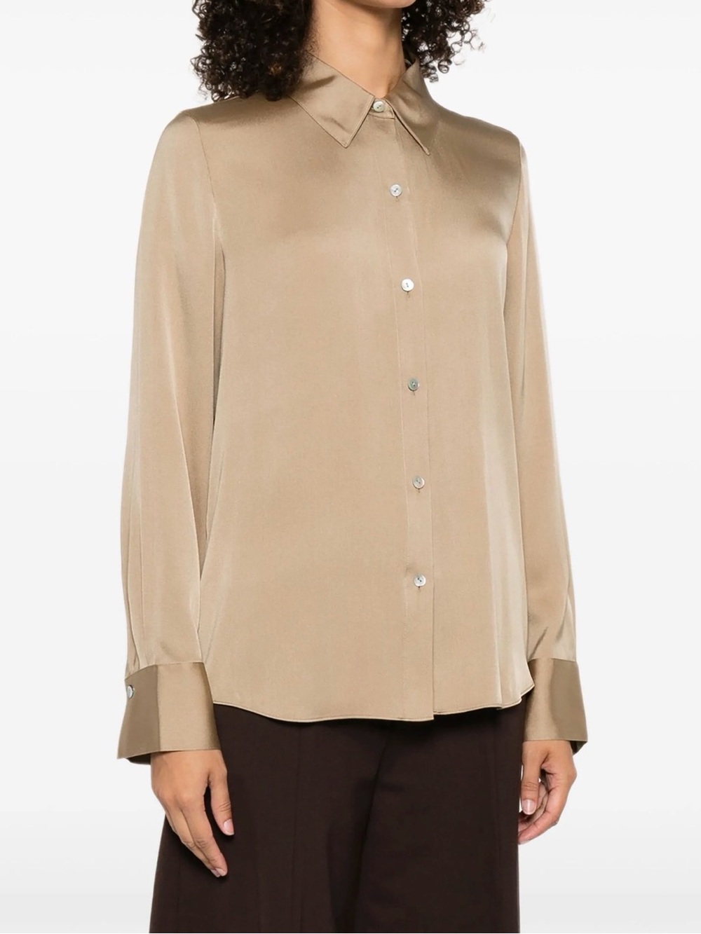 Vince Silk Button-Up Blouse in Champagne color